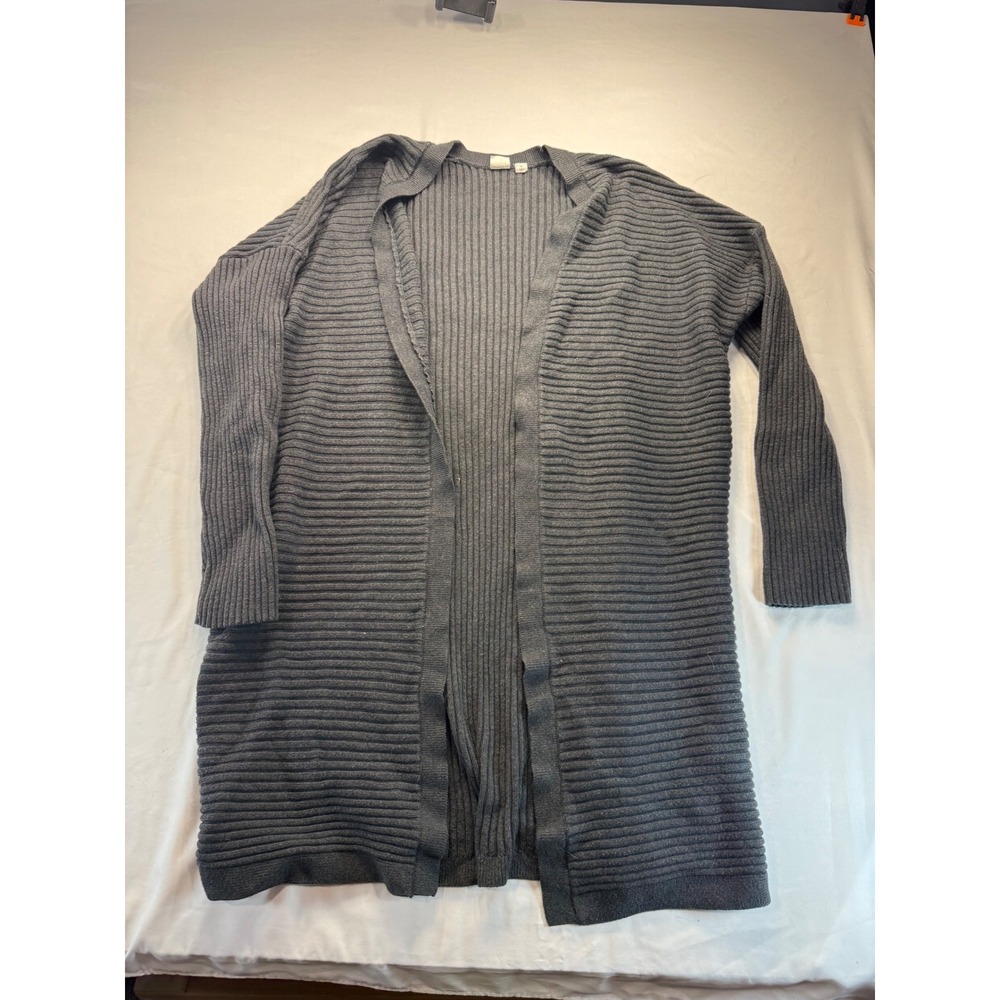 Gap Womens XL Gray Ribbed Knit Longline Open Front Duster Cardigan Sweater